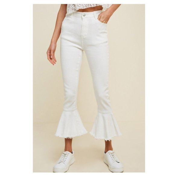 Denim - White Denim Skinny Cropped Bell Bottom Flared Jeans Pants